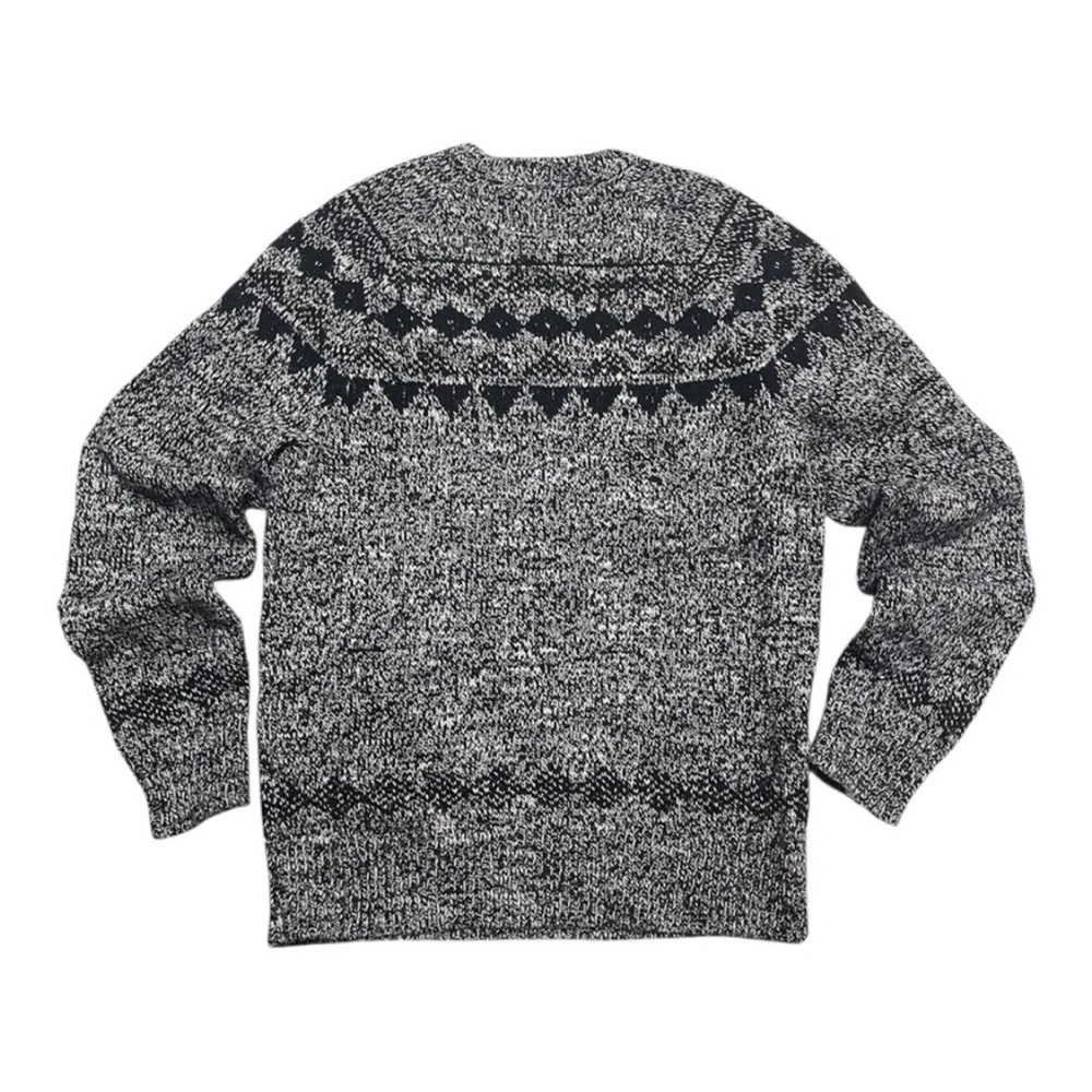 J. CREW Fair Isle Crewneck Wool Blend Knit Sweater Black&Cream/Heather Gray XS